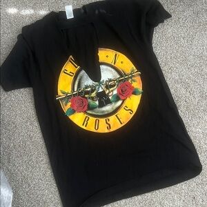 Black Graphic Women's Tee with Rose Design